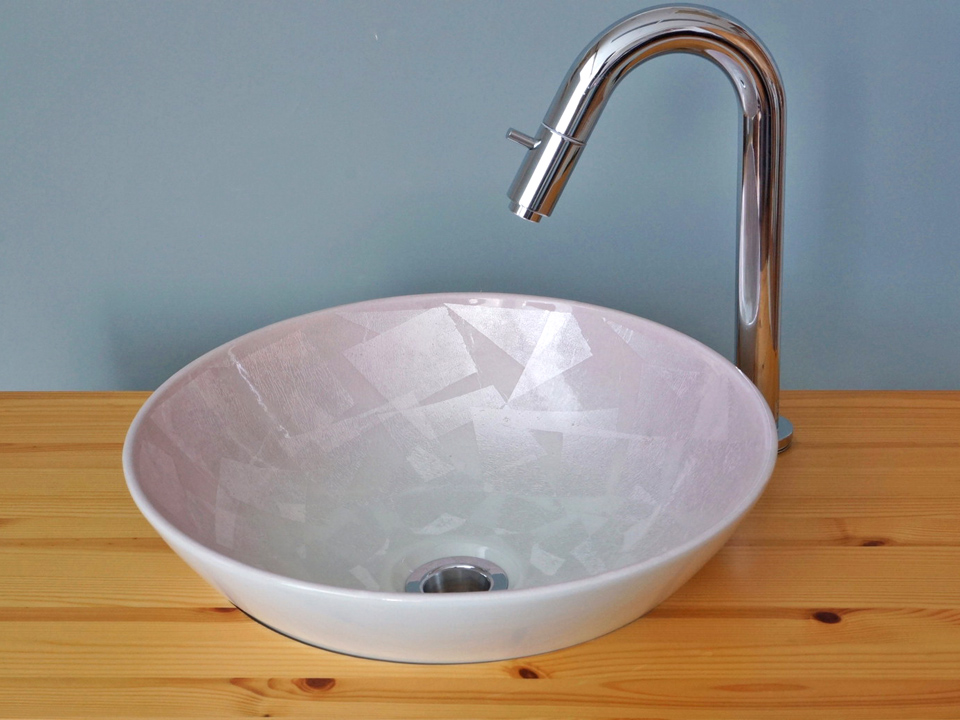 手洗い鉢　セミベッセルタイプ　銀彩　ツートン　ピンク・ホワイト　