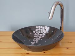 手洗い鉢　セミベッセルタイプ　天目銀彩　桜