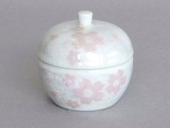 九谷焼 ミニ骨壺 りんご型 銀彩 桜 ホワイト 山上宗秀 作